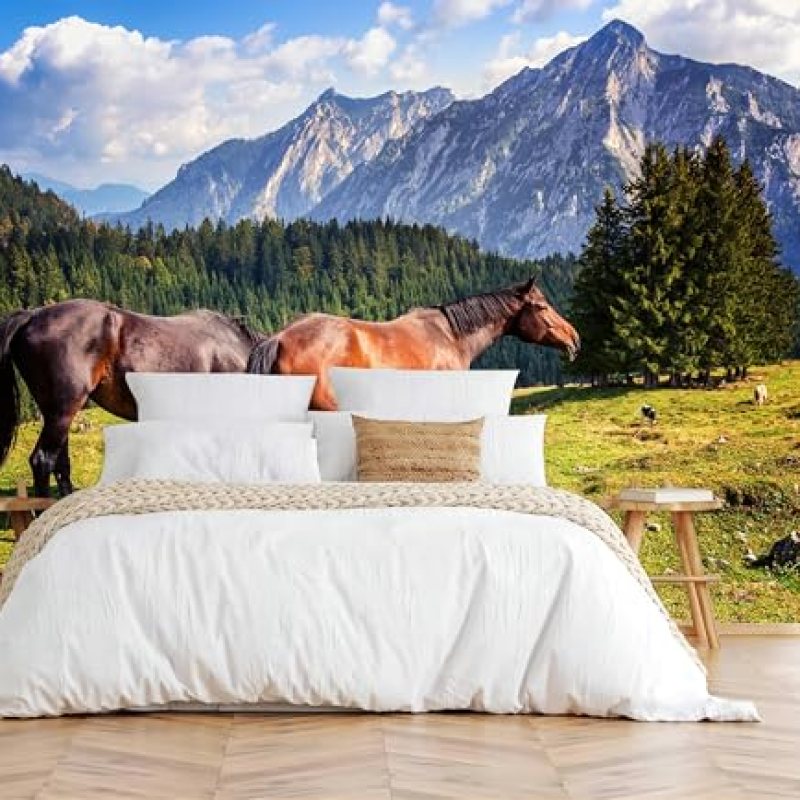 SMXVRC Alps Wall Mural, 169.3″ Wx118.2 H, Prairie Horse Contact Paper, Eco Friendly Nature Landscape Wallpaper Removable Peel and Stick Self-Adhesive Decor Mural for Home Decor TV Background SMXVRC Alps Wall Mural, 169.3″ Wx118.2 H, Prairie Horse Contact Paper, Eco Friendly Nature Landscape Wallpaper Removable Peel and Stick Self-Adhesive Decor Mural for Home Decor TV Background