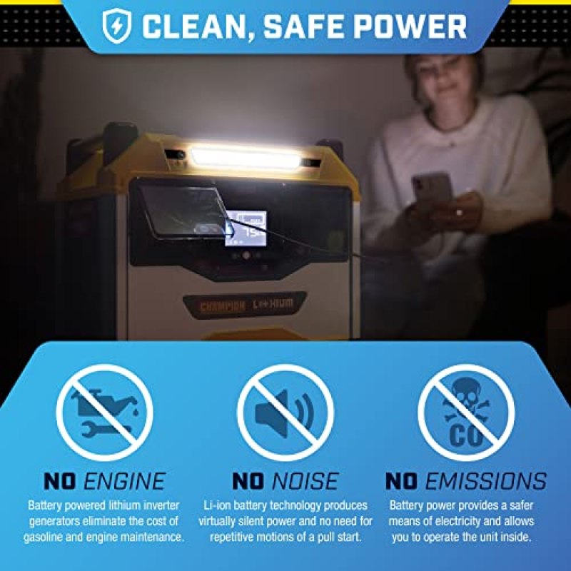 Champion Power Equipment 100594 1638-Wh Power Station 3200/1600-Watt Portable Lithium-Ion Battery Solar Generator Champion Power Equipment 100594 1638-Wh Power Station 3200/1600-Watt Portable Lithium-Ion Battery Solar Generator