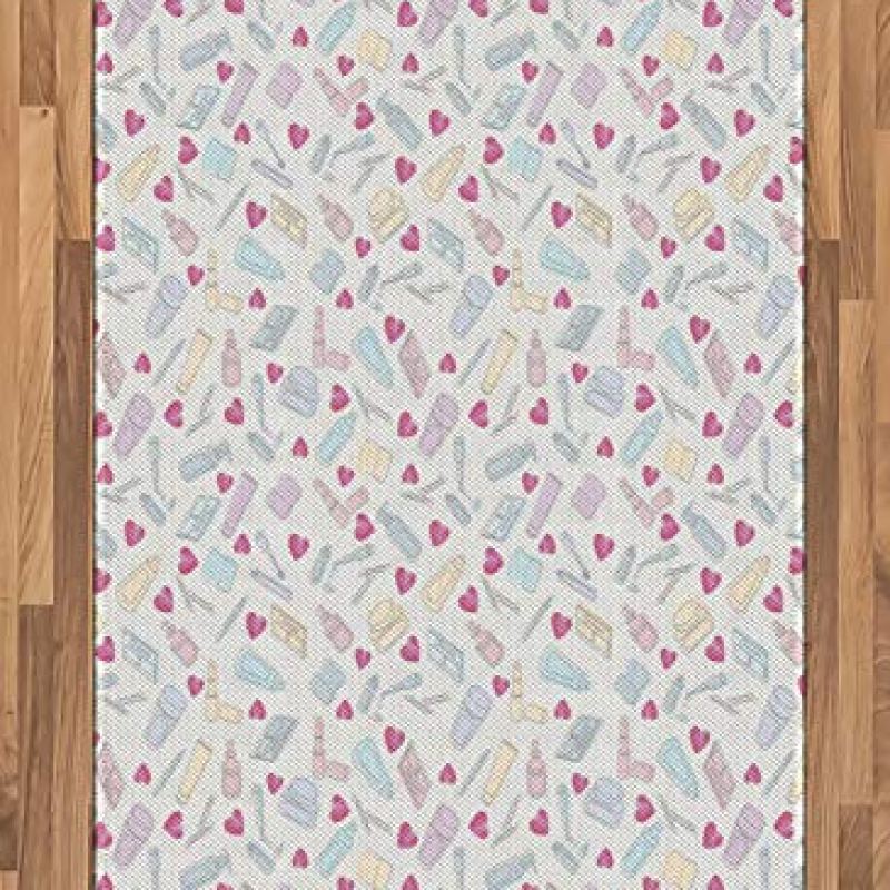 Ambesonne Pastel Area Rug, Various Cosmetics and Beauty Product Sketches with Pink Hearts Pattern, Flat Woven Accent Rug for Living Room Bedroom Dining Room, 4′ X 5′ 7″, Pale Grey and Multicolor Ambesonne Pastel Area Rug, Various Cosmetics and Beauty Product Sketches with Pink Hearts Pattern, Flat Woven Accent Rug for Living Room Bedroom Dining Room, 4′ X 5′ 7″, Pale Grey and Multicolor