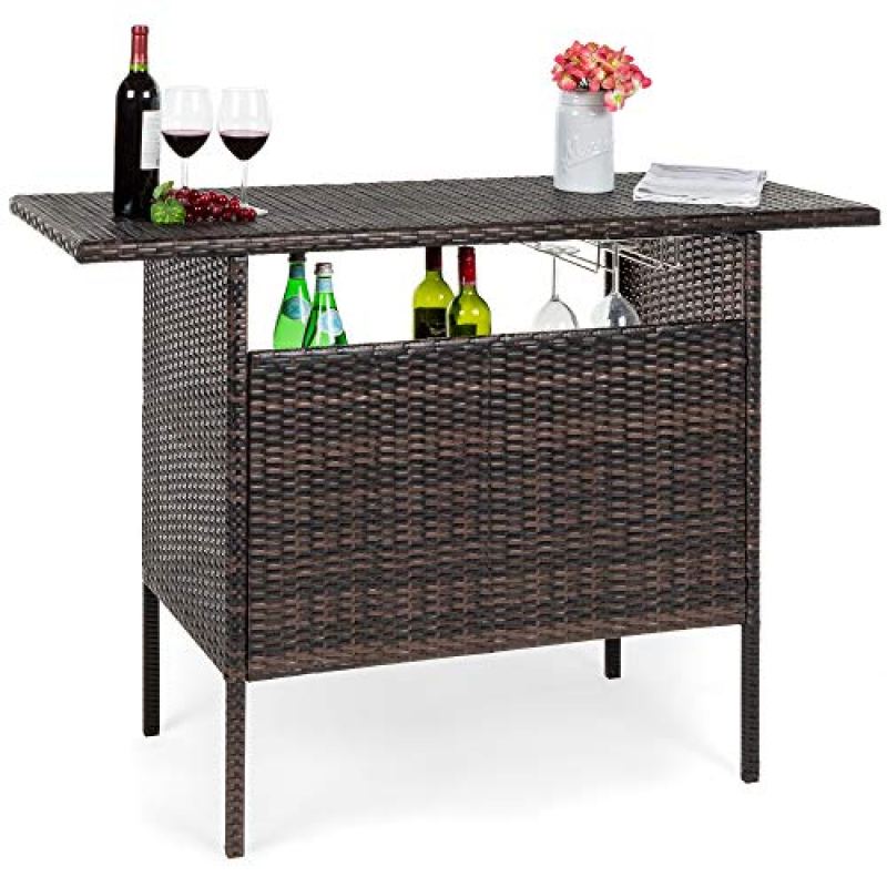 Best Choice Products Outdoor Patio Wicker Bar Counter Table Backyard Furniture w/ 2 Steel Shelves and 2 Sets of Rails – Brown Best Choice Products Outdoor Patio Wicker Bar Counter Table Backyard Furniture w/ 2 Steel Shelves and 2 Sets of Rails – Brown