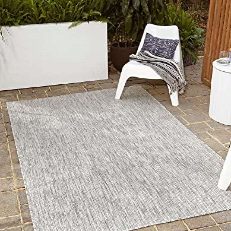 Unique Loom Collection Casual Transitional Solid Heathered Indoor/Outdoor Flatweave Area Rug (10′ x 13′ Rectangle, Light Gray/Ivory) Unique Loom Collection Casual Transitional Solid Heathered Indoor/Outdoor Flatweave Area Rug (10′ x 13′ Rectangle, Light Gray/Ivory)