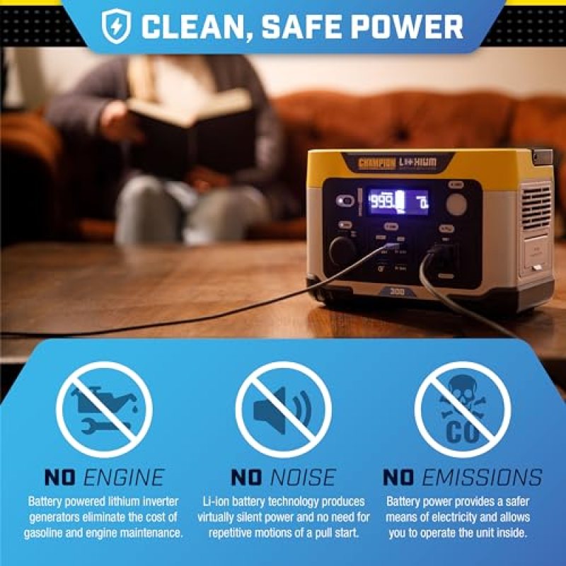 Champion Power Equipment 201188 285-Wh Power Station 600/300-Watt Portable Lithium-Ion Battery Solar Generator Champion Power Equipment 201188 285-Wh Power Station 600/300-Watt Portable Lithium-Ion Battery Solar Generator