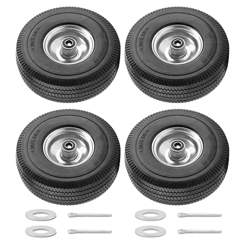 BIEAMA 4 Pack 10″ Solid PU Tires and Wheels, 4.10/3.50-4 Tire and Wheel Flat Free, Replacement Wheels for Garden Cart, Hand Truck, Wheelbarrows, etc BIEAMA 4 Pack 10″ Solid PU Tires and Wheels, 4.10/3.50-4 Tire and Wheel Flat Free, Replacement Wheels for Garden Cart, Hand Truck, Wheelbarrows, etc