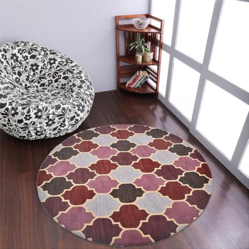 Hand Tufted Wool ECO-Friendly Area Rugs – 8’x8′, Round Shape, Multicolor, Geometric Modern Design, High Pile Handmade Anti Skid Area Rugs for Living Room, Bed Room (K08614) Hand Tufted Wool ECO-Friendly Area Rugs – 8’x8′, Round Shape, Multicolor, Geometric Modern Design, High Pile Handmade Anti Skid Area Rugs for Living Room, Bed Room (K08614)