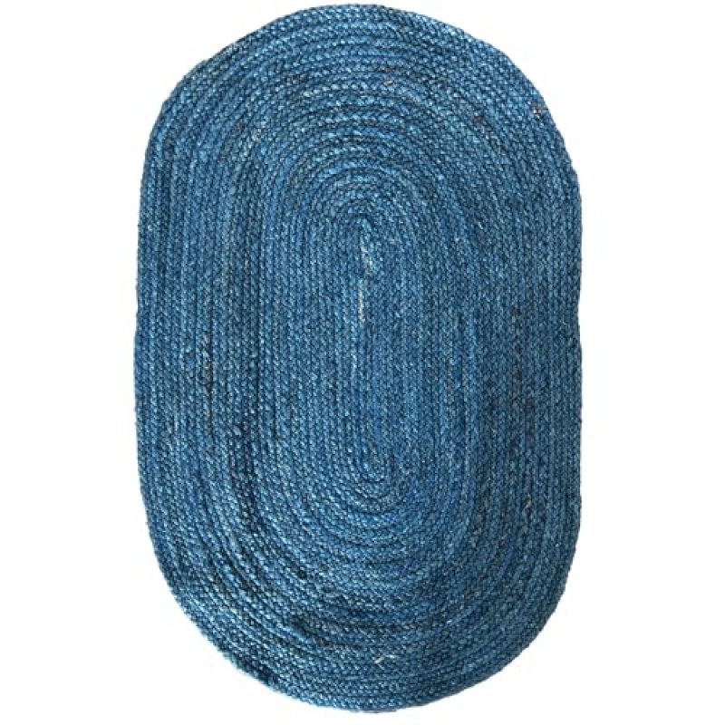 Oval Jute Runner Rug- Hand Crafted Woven Rustic Vintage Braided Reversible Runner Area Rug, Eco Friendly Ideal for High Traffic Areas for Hallway Kitchen Entryway Home Décor (Blue 4’ x 8’) Oval Jute Runner Rug- Hand Crafted Woven Rustic Vintage Braided Reversible Runner Area Rug, Eco Friendly Ideal for High Traffic Areas for Hallway Kitchen Entryway Home Décor (Blue 4’ x 8’)