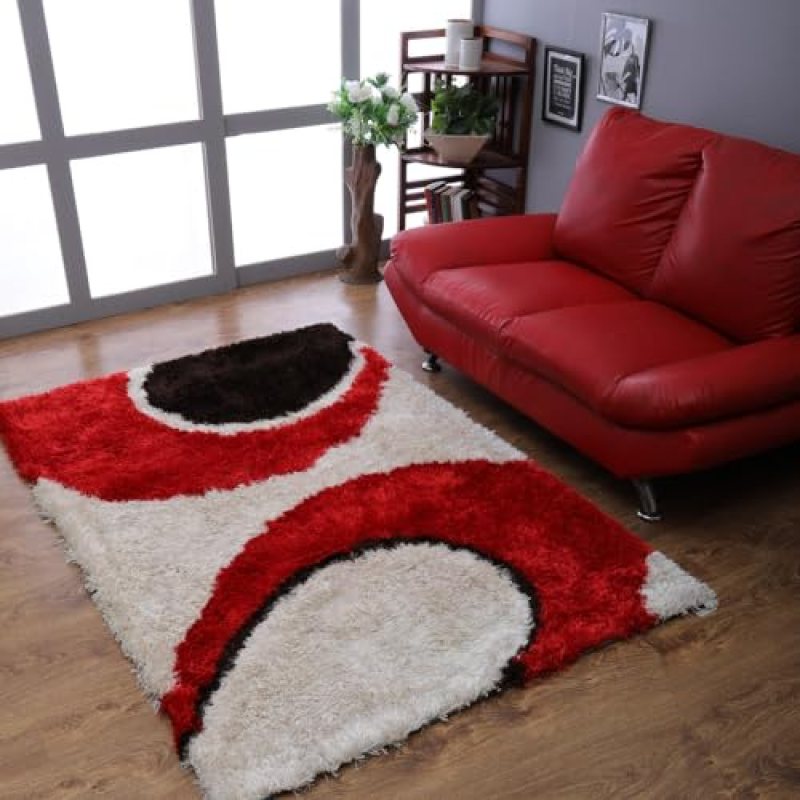 Hand Tufted SHAG Polyester ECO-Friendly Area Rugs – 8’x10′, Rectangle, Red Ivory, Contemporary Modern Design, High Pile Thick Handmade Anti Skid Rugs for Living Room K00034 Hand Tufted SHAG Polyester ECO-Friendly Area Rugs – 8’x10′, Rectangle, Red Ivory, Contemporary Modern Design, High Pile Thick Handmade Anti Skid Rugs for Living Room K00034
