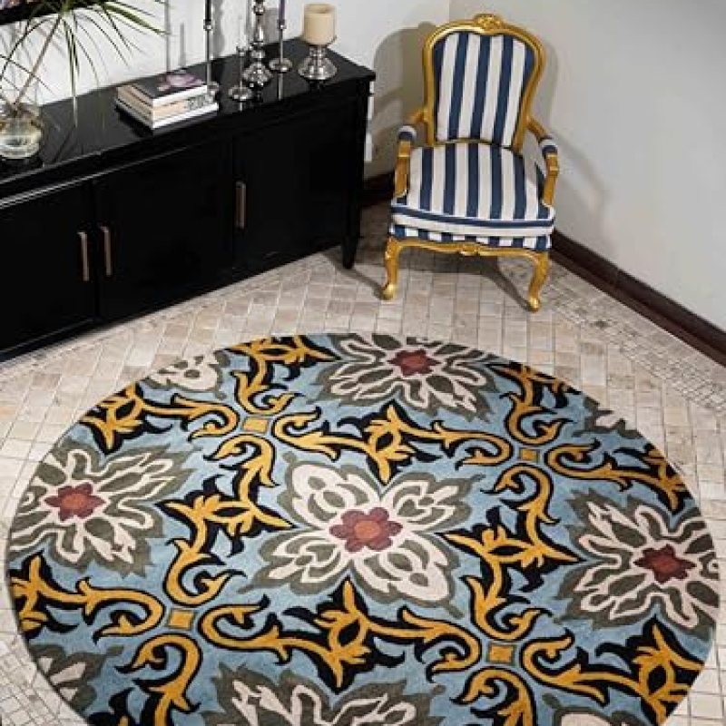 Hand Tufted Wool ECO-Friendly Area Rugs – 8’x8′, Round Shape, Blue, Floral Modern Design, High Pile Thick Handmade Anti Skid Area Rugs for Living Room, Bed Room (K00722) Hand Tufted Wool ECO-Friendly Area Rugs – 8’x8′, Round Shape, Blue, Floral Modern Design, High Pile Thick Handmade Anti Skid Area Rugs for Living Room, Bed Room (K00722)