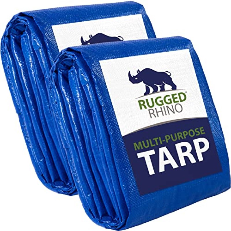Rugged Rhino All Weather 100% Waterproof Heavy Duty Tarp, 2 Pack, 5 Mil UV Temperature Resistant Tarps, High Durability Multipurpose Cover, for Home Outdoor Patio Winter Leaf Camping, 10×10 Blue Rugged Rhino All Weather 100% Waterproof Heavy Duty Tarp, 2 Pack, 5 Mil UV Temperature Resistant Tarps, High Durability Multipurpose Cover, for Home Outdoor Patio Winter Leaf Camping, 10×10 Blue