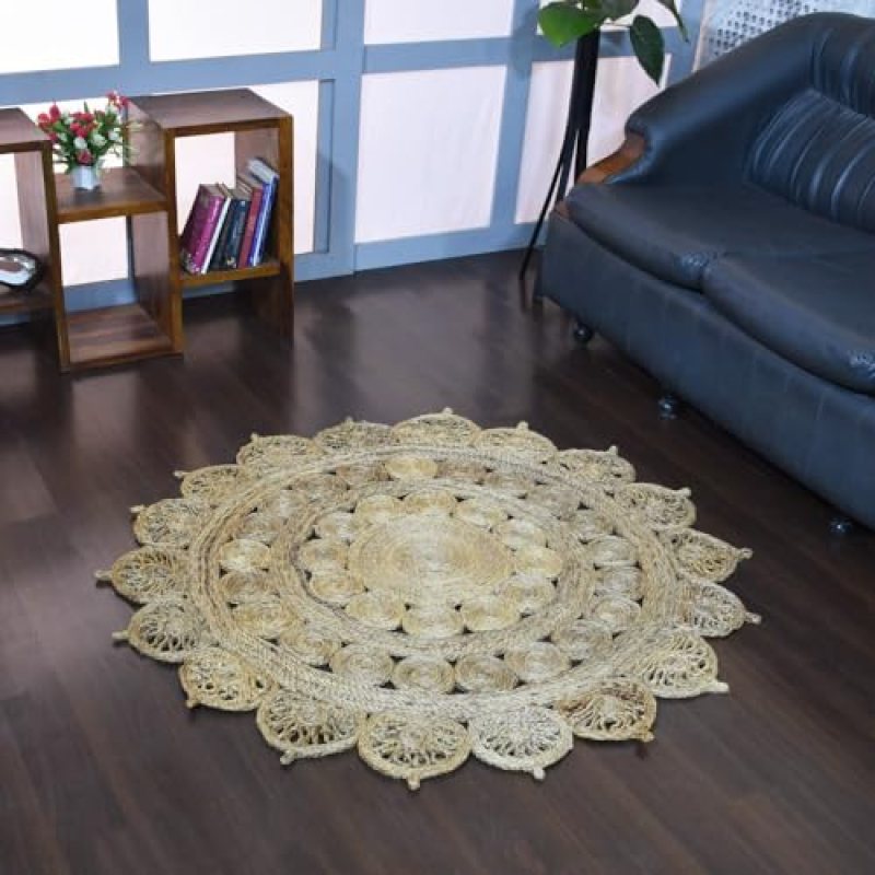 Hand Woven Jute ECO-Friendly Oriental Area Rugs – 5’x5′, Round Shape, Beige Color, Oriental Pattern, High Pile, Natural Fiber, Outdoor Indoor Handmade Area Rugs for Living Room, Bed Room (J00004) Hand Woven Jute ECO-Friendly Oriental Area Rugs – 5’x5′, Round Shape, Beige Color, Oriental Pattern, High Pile, Natural Fiber, Outdoor Indoor Handmade Area Rugs for Living Room, Bed Room (J00004)