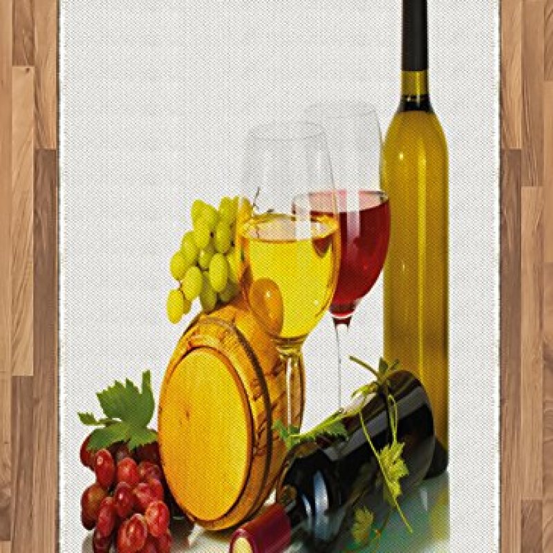 Ambesonne Wine Area Rug, Composition with Small Cask 2 Types of Grapes Drinks Beverage Product, Flat Woven Accent Rug for Living Room Bedroom Dining Room, 4′ X 5′ 7″, Red Yellow Pale Green Ambesonne Wine Area Rug, Composition with Small Cask 2 Types of Grapes Drinks Beverage Product, Flat Woven Accent Rug for Living Room Bedroom Dining Room, 4′ X 5′ 7″, Red Yellow Pale Green