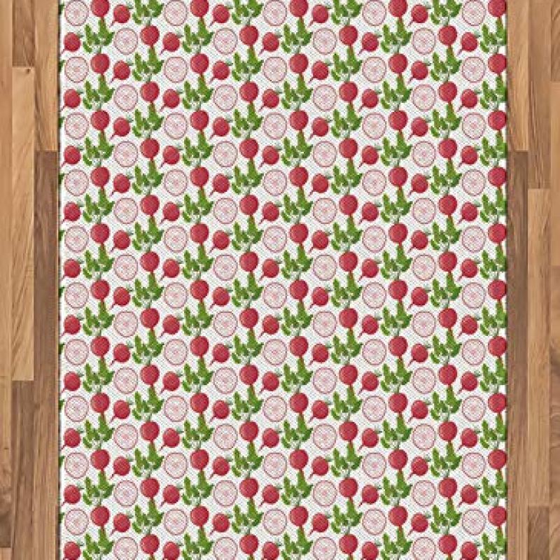 Ambesonne Vegetable Area Rug, Fresh Product Farmers Market Theme Cartoon Radish Pattern, Flat Woven Accent Rug for Living Room Bedroom Dining Room, 4′ X 5′ 7″, Dark Coral Fern Green Ambesonne Vegetable Area Rug, Fresh Product Farmers Market Theme Cartoon Radish Pattern, Flat Woven Accent Rug for Living Room Bedroom Dining Room, 4′ X 5′ 7″, Dark Coral Fern Green