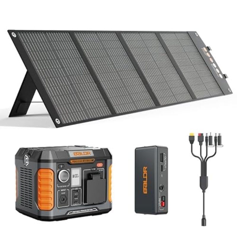 BALDR Portable Solar Generator, 300W Portable Power Station with Foldable 120W Solar Panel Included Ideal for Home Backup, Emergency, Outdoor Camping. BALDR Portable Solar Generator, 300W Portable Power Station with Foldable 120W Solar Panel Included Ideal for Home Backup, Emergency, Outdoor Camping.