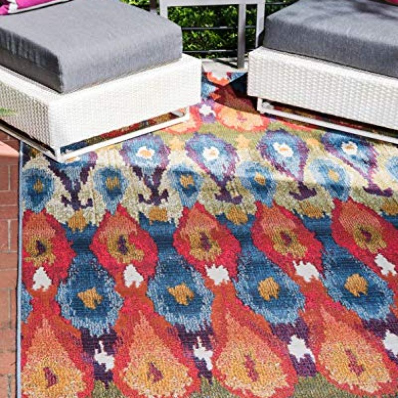 Unique Loom Outdoor Modern Collection Area Rug – Ikat (8′ x 11′ 4″ Rectangle, Multi/ Burgundy) Unique Loom Outdoor Modern Collection Area Rug – Ikat (8′ x 11′ 4″ Rectangle, Multi/ Burgundy)