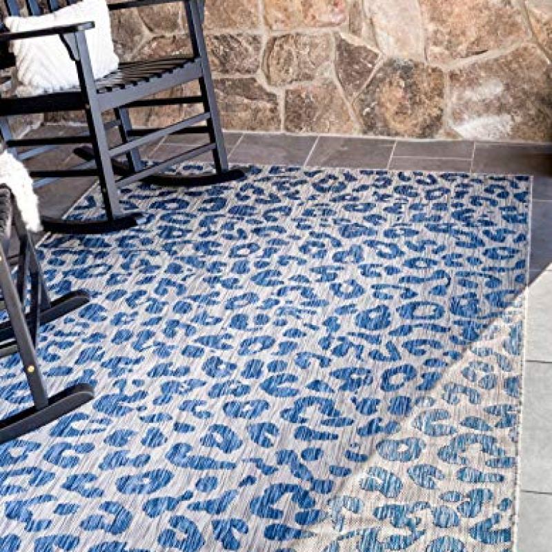 Unique Loom Outdoor Safari Collection Area Rug – Leopard (9′ x 12′ Rectangle, Blue/ Gray) Unique Loom Outdoor Safari Collection Area Rug – Leopard (9′ x 12′ Rectangle, Blue/ Gray)