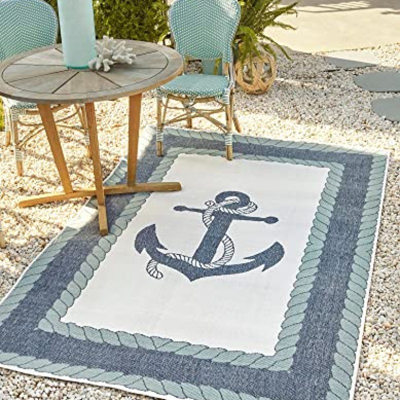 Unique Loom Outdoor Coastal Collection Area Rug – Anchor (5′ 3″ x 8′ Rectangle, Navy Blue/ Light Blue) Unique Loom Outdoor Coastal Collection Area Rug – Anchor (5′ 3″ x 8′ Rectangle, Navy Blue/ Light Blue)