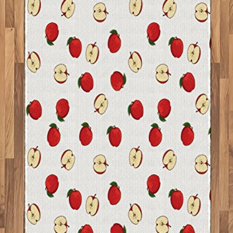 Ambesonne Apple Area Rug, Hand Drawn Vibrant Fruit Slices Products of Summer Harvest Picnic Themed Nature, Flat Woven Accent Rug for Living Room Bedroom Dining Room, 4′ X 5′ 7″, Eggshell Red Ambesonne Apple Area Rug, Hand Drawn Vibrant Fruit Slices Products of Summer Harvest Picnic Themed Nature, Flat Woven Accent Rug for Living Room Bedroom Dining Room, 4′ X 5′ 7″, Eggshell Red