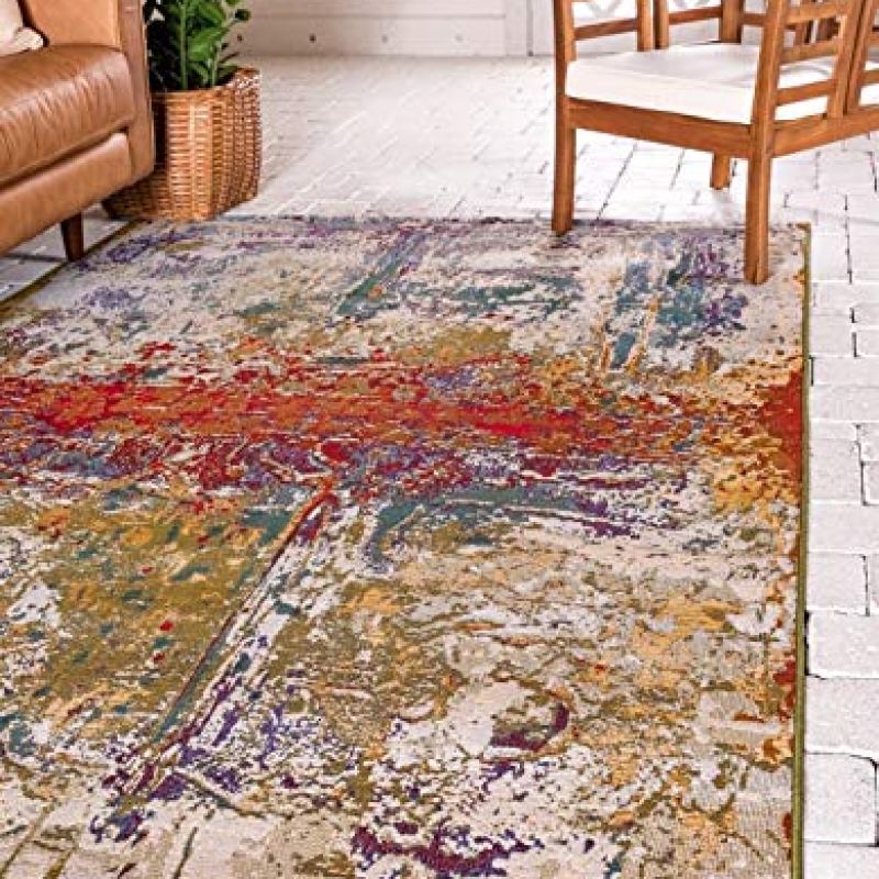 Unique Loom Outdoor Modern Collection Area Rug – Crumpled (8′ x 11′ 4″ Rectangle, Multi/ Gold) Unique Loom Outdoor Modern Collection Area Rug – Crumpled (8′ x 11′ 4″ Rectangle, Multi/ Gold)