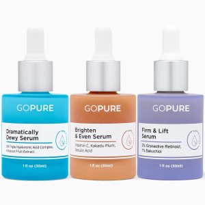 goPure Power Serum Trio Set – Radiant Vitamin C Serum, Hydrating Hyaluronic Acid Serum, Bakuchiol and Retinol Serum for Visibly Brighter, Moisturized, and Firmer-Looking Skin – Set of 3, 1.0 fl oz