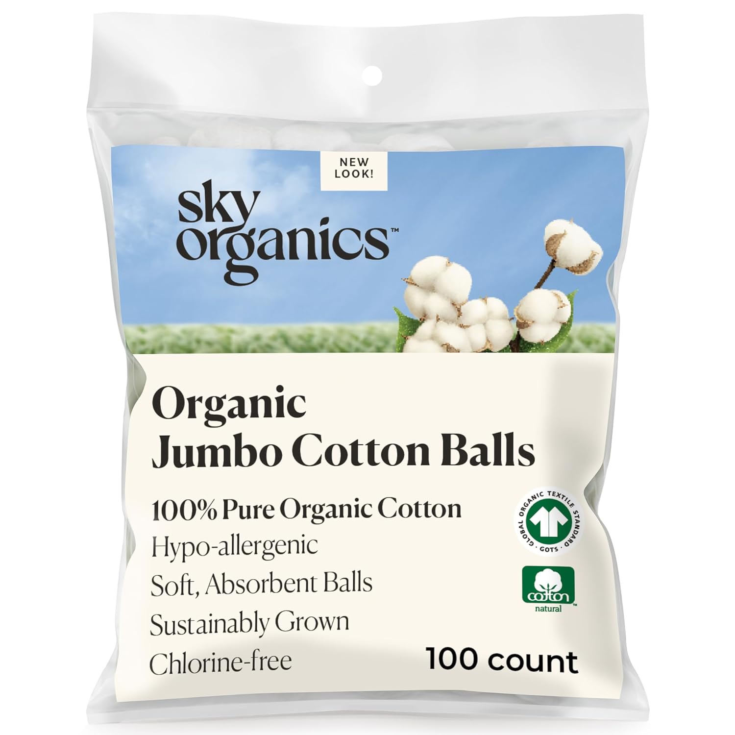 Sky Organics Organic Jumbo Cotton Balls for Sensitive Skin, 100% Pure Organic Cotton Sustainably Grown, Chlorine Free, Hypoallergenic, Ultra-Soft and Absorbent for Beauty & Personal Care, 100 ct Sky Organics Organic Jumbo Cotton Balls for Sensitive Skin, 100% Pure Organic Cotton Sustainably Grown, Chlorine Free, Hypoallergenic, Ultra-Soft and Absorbent for Beauty & Personal Care, 100 ct