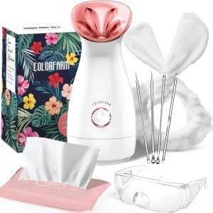 Colorfarm Facial Steamer Nano Ionic: Face Steamer Deep Cleaning Unclogs Pores – Humidifier Hot Mist Home Sauna Spa for Women Men Sinuses Moisturizing