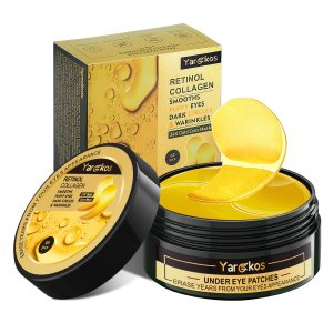 60 Pcs 24K Gold Under Eye Patches, 30 Pairs Undereye Mask for Dark Circles Puffy Eyes Treatment, Collagen Gel Pads Hydrating for Eye Bags Puffiness Wrinkle, Women Men Beauty Skin Care Products