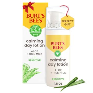 Burt’s Bees Skin Care Stocking Stuffers, Face Moisturizer With Aloe and Rice Milk, Calming Day Face Lotion for Sensitive Skin, 98.9 Percent Natural Origin Skin Care Christmas Gifts, 1.8 oz. Bottle