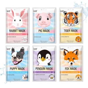 Epielle Animal Character Sheet Masks | Korean Beauty Masks for All Skin Types | Pack of 6 | Kids Face Mask, Birthday Party Gift, Girls’ Night, Spa Day, Spa Night | Korean Skincare