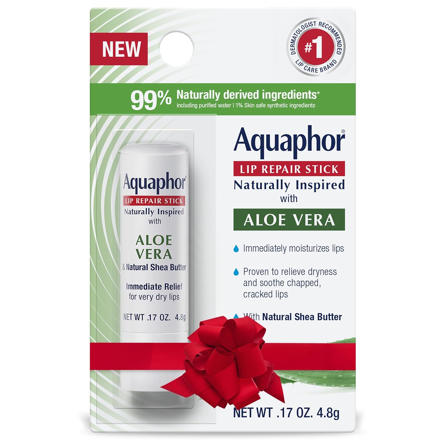 Aquaphor Naturally Inspired Lip Repair Stick with Aloe Vera and Shea Butter, Hydrating Lip Balm Stick Immediately Relieves Dryness and Soothes Chapped Lips, Holiday Gifts for Self Care, 0.17 Oz Stick Aquaphor Naturally Inspired Lip Repair Stick with Aloe Vera and Shea Butter, Hydrating Lip Balm Stick Immediately Relieves Dryness and Soothes Chapped Lips, Holiday Gifts for Self Care, 0.17 Oz Stick