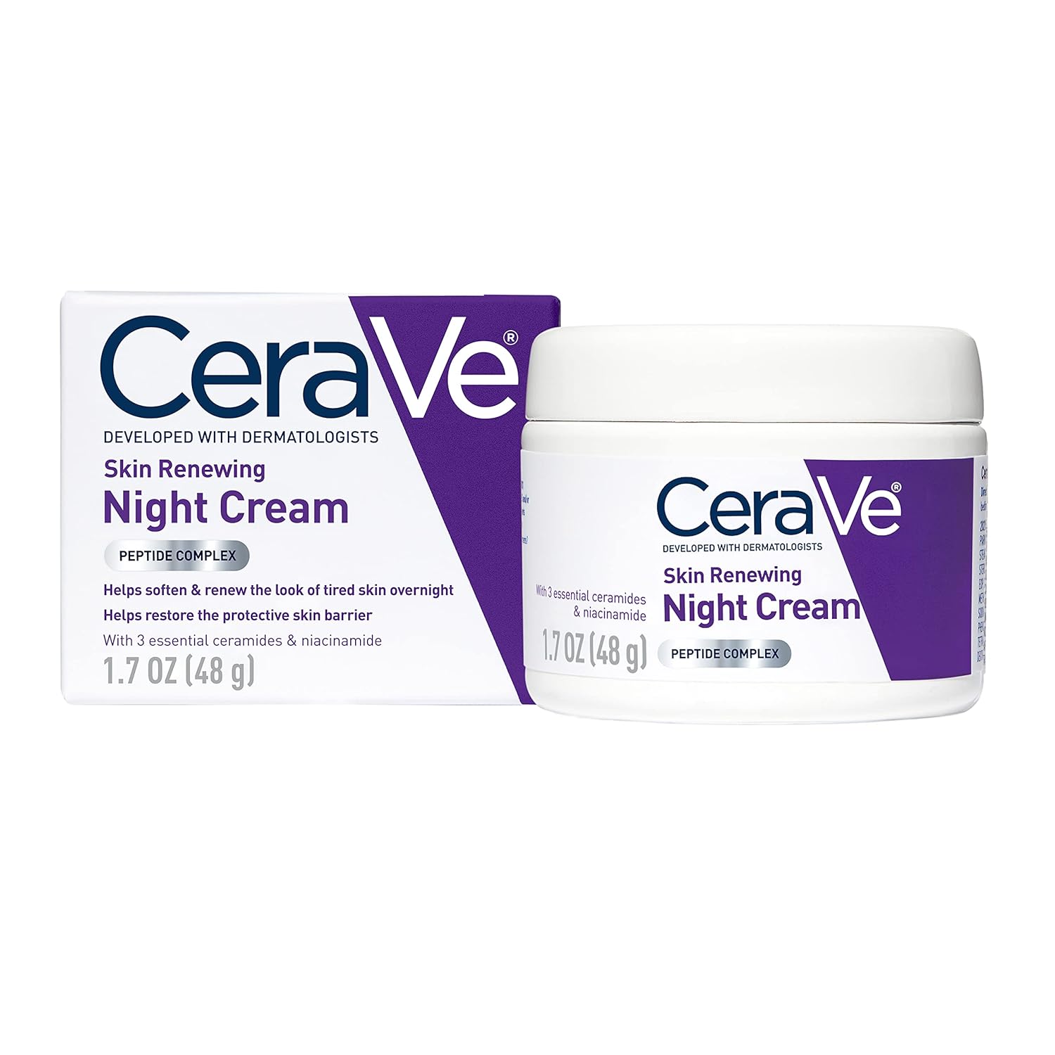 CeraVe Skin Renewing Night Cream | Niacinamide, Peptide Complex, and Hyaluronic Acid Moisturizer for Face | 1.7 Ounce, Packaging may Vary CeraVe Skin Renewing Night Cream | Niacinamide, Peptide Complex, and Hyaluronic Acid Moisturizer for Face | 1.7 Ounce, Packaging may Vary