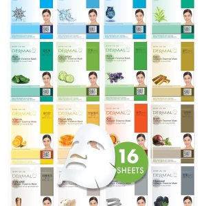 DERMAL 16 Combo Pack A Collagen Essence Korean Face Mask – Hydrating & Soothing Facial Mask with Panthenol – Hypoallergenic Self Care Sheet Mask for All Skin Types – Natural Home Spa Treatment Masks