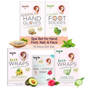 SpaLife Pink 10 Piece Spa Gift Set – Korean Skin Care Set with Travel Size Face, Hand, Foot & Nail Products – Skincare Bundle for Women