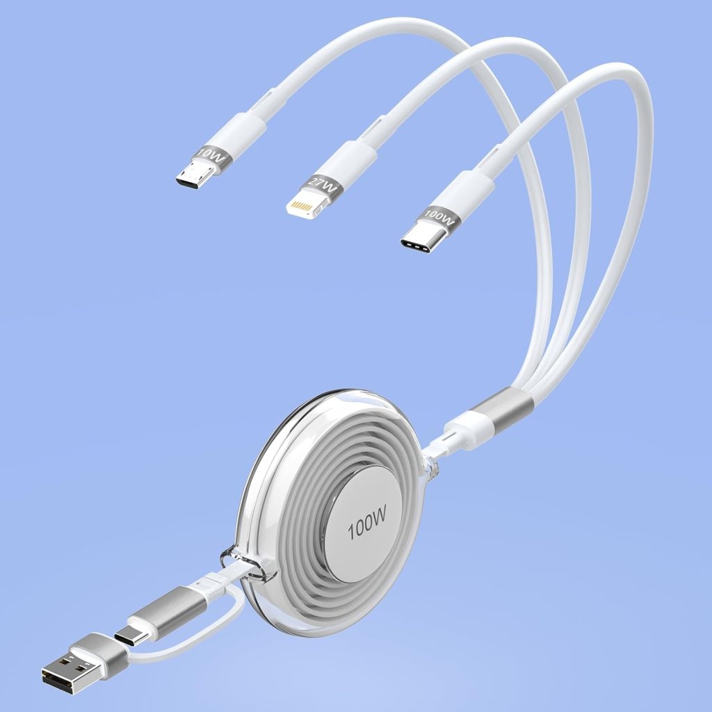100W USB C to Multi Charging Cable, iPhone 15 Retractable Car Charger with Type C 100W+IP 27W+Micro USB 10W Multi Phone Charger for iPhone 15 14 13 12/Samsung S24 S23/iPad/MacBook/Tablet 4FT White 100W USB C to Multi Charging Cable, iPhone 15 Retractable Car Charger with Type C 100W+IP 27W+Micro USB 10W Multi Phone Charger for iPhone 15 14 13 12/Samsung S24 S23/iPad/MacBook/Tablet 4FT White