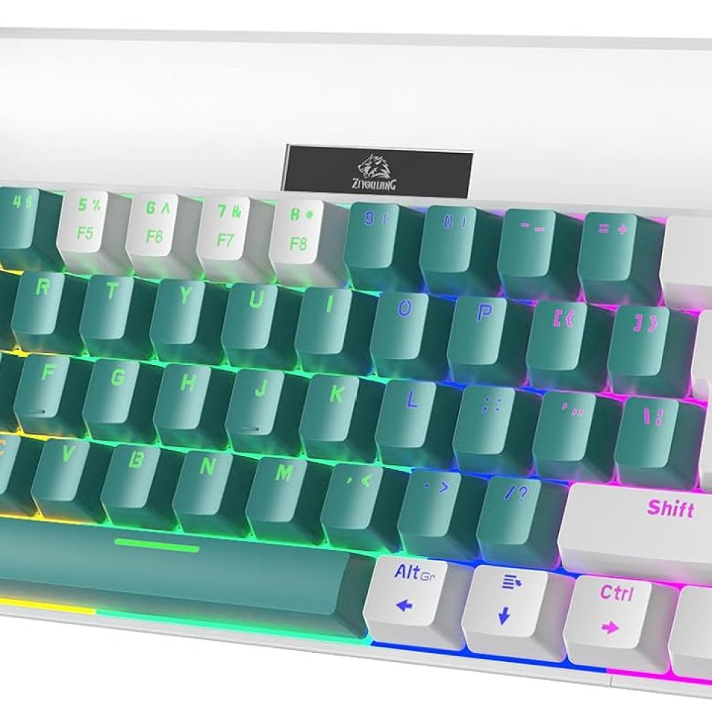 ZIYOU LANG T60 Wired 60% TKL Mechanical Gaming Keyboard with Led Rainbow Backlight Ultra-Compact NKRO Tactile Clicky Blue Switch Dual-Color ABS Keycap for Windows Laptop PC Mac Gamer(White/Green) ZIYOU LANG T60 Wired 60% TKL Mechanical Gaming Keyboard with Led Rainbow Backlight Ultra-Compact NKRO Tactile Clicky Blue Switch Dual-Color ABS Keycap for Windows Laptop PC Mac Gamer(White/Green)