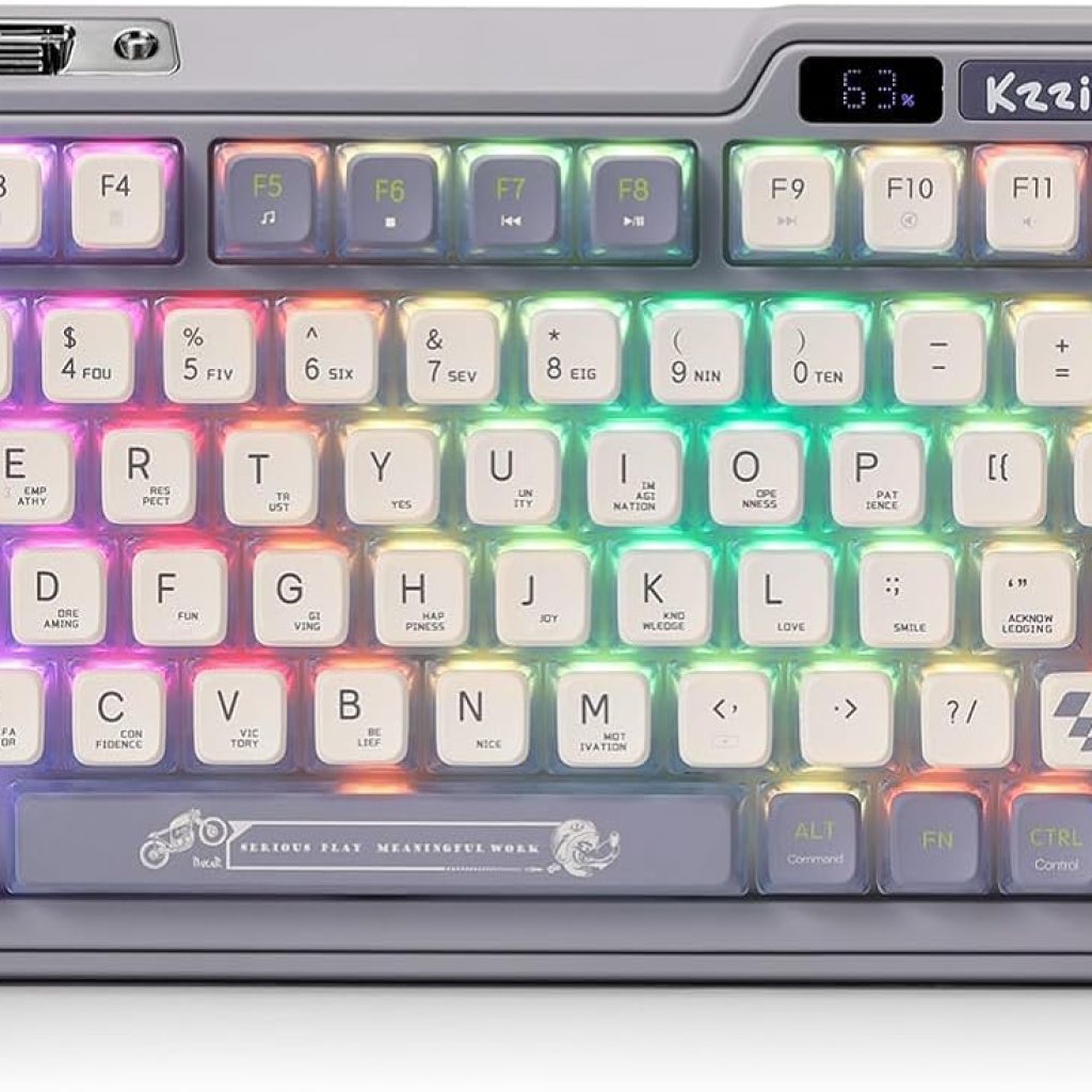 K75 PRO RGB 75% Wireless Gasket Mechanical Keyboard, Triple Mode BT 5.0/2.4G/USB-C 82 Keys Hot Swappable Gaming Keyboard w/Knob & Power Display, Custom Linear Switches, Purple Gray K75 PRO RGB 75% Wireless Gasket Mechanical Keyboard, Triple Mode BT 5.0/2.4G/USB-C 82 Keys Hot Swappable Gaming Keyboard w/Knob & Power Display, Custom Linear Switches, Purple Gray