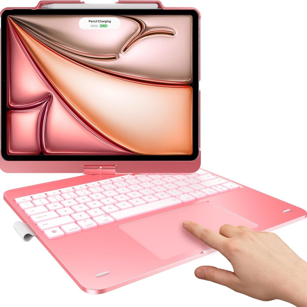 typecase Keyboard Case for iPad Air 13 2024, iPad Pro 12.9 (6th/5th/4th/3rd Gen), Trackpad, 360° Rotatable, Wireless Keyboard Cover, 11-Colors Backlit with Pencil Holder – Pink Gold typecase Keyboard Case for iPad Air 13 2024, iPad Pro 12.9 (6th/5th/4th/3rd Gen), Trackpad, 360° Rotatable, Wireless Keyboard Cover, 11-Colors Backlit with Pencil Holder – Pink Gold