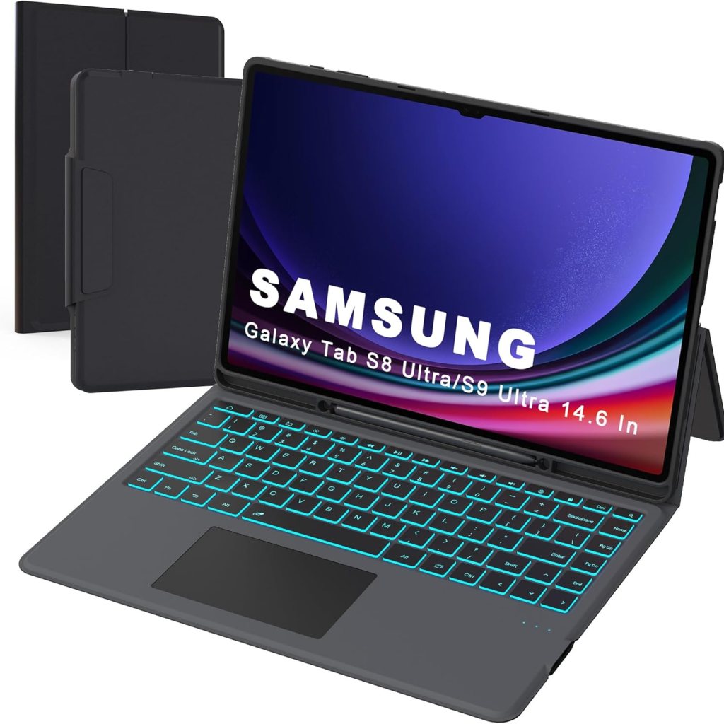 for 14.6 inch Samsung Galaxy Tab S9 Ultra /S8 Ultra Case with Keyboard – Folio Tablet Book Cover with Touchpad – 7 Color Backlit Keyboard Case with S Pen Holder for Tab S8 Ultra/S9 Ultra 14.6″ Black for 14.6 inch Samsung Galaxy Tab S9 Ultra /S8 Ultra Case with Keyboard – Folio Tablet Book Cover with Touchpad – 7 Color Backlit Keyboard Case with S Pen Holder for Tab S8 Ultra/S9 Ultra 14.6″ Black