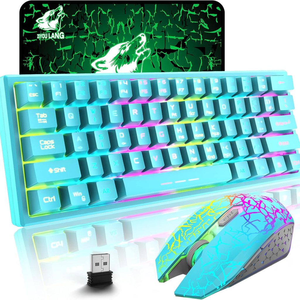 ZIYOU LANG T61 Wireless Gaming Keyboard and Mouse Combo with Ergonomic 61 Key Rainbow LED Backlight Anti-ghosting Mechanical Feel Rechargeable 4000mAh Battery Mouse Pad for PC MAC Gamer Typists(Blue) ZIYOU LANG T61 Wireless Gaming Keyboard and Mouse Combo with Ergonomic 61 Key Rainbow LED Backlight Anti-ghosting Mechanical Feel Rechargeable 4000mAh Battery Mouse Pad for PC MAC Gamer Typists(Blue)
