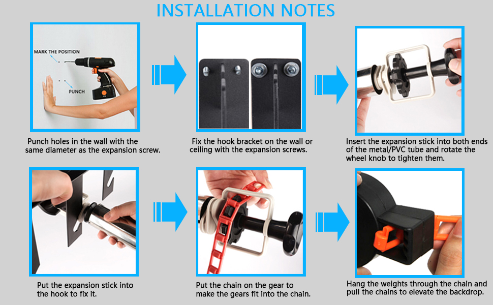Photography Backdrop Wall Mount Roller System 4 Support Rollers