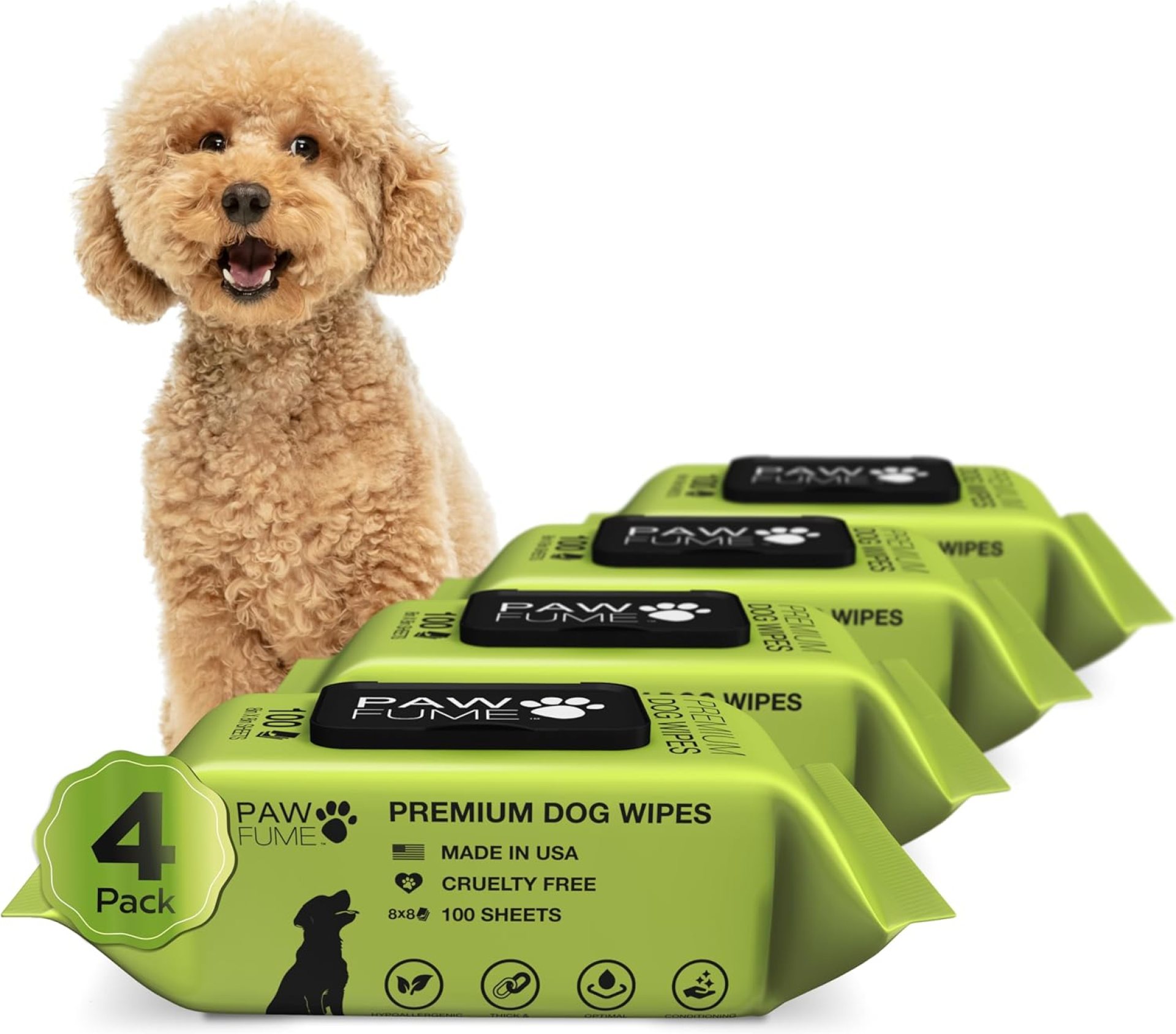 Pawfume Dog Wipes 4 x 100 Count, Pet Wipes – Hypoallergenic & Gentle Dog Wipes for Eyes, Face, Butt, and Paws – Cleaning & Deodorizing, Grooming Tear Stain Wipes for Puppy, Adult Dogs & Cats Pawfume Dog Wipes 4 x 100 Count, Pet Wipes – Hypoallergenic & Gentle Dog Wipes for Eyes, Face, Butt, and Paws – Cleaning & Deodorizing, Grooming Tear Stain Wipes for Puppy, Adult Dogs & Cats