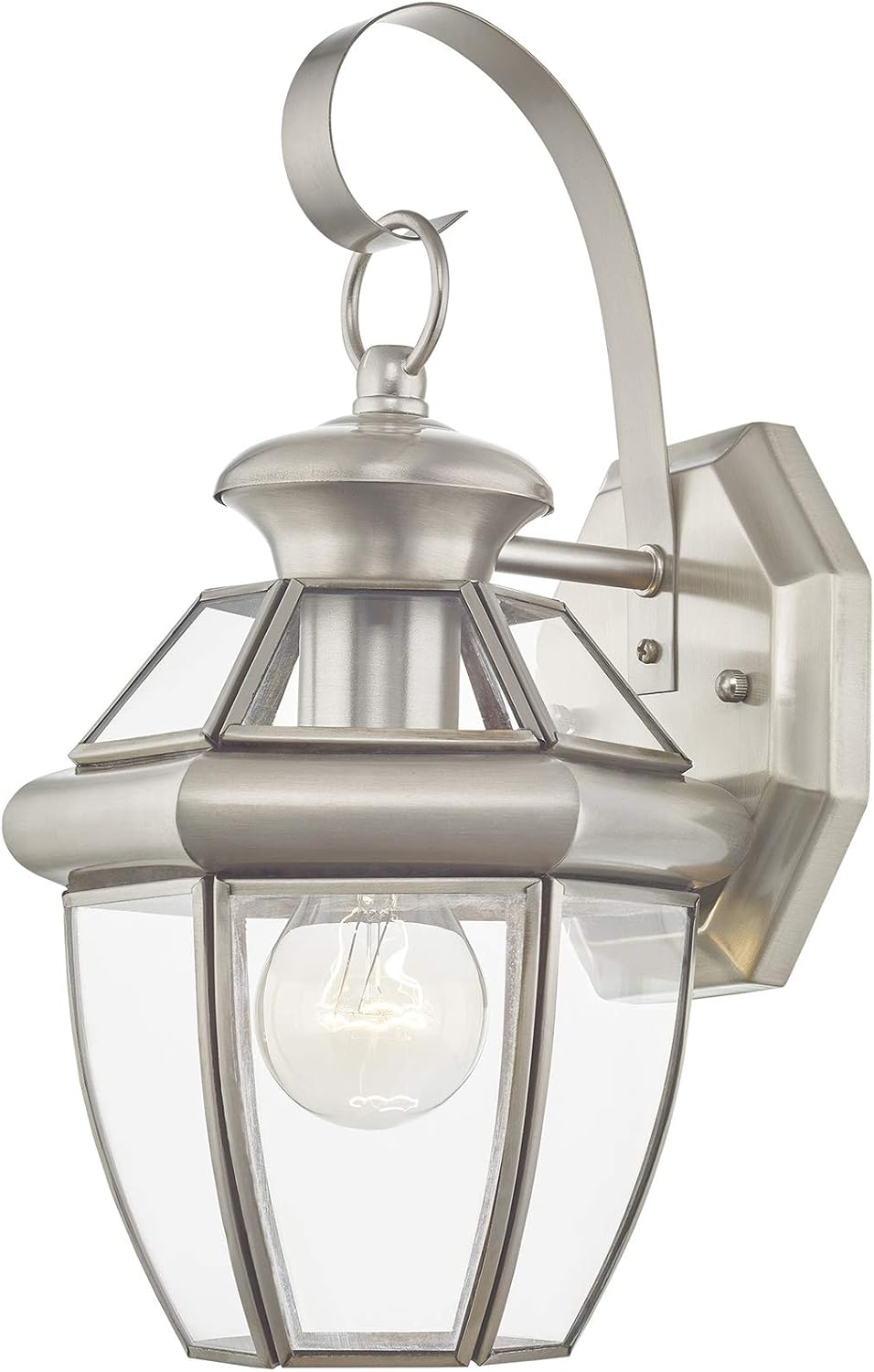 Livex Lighting 2051-91 Monterey 1 Light Outdoor Brushed Nickel Finish Solid Brass Wall Lantern with Clear Beveled Glass Livex Lighting 2051-91 Monterey 1 Light Outdoor Brushed Nickel Finish Solid Brass Wall Lantern with Clear Beveled Glass