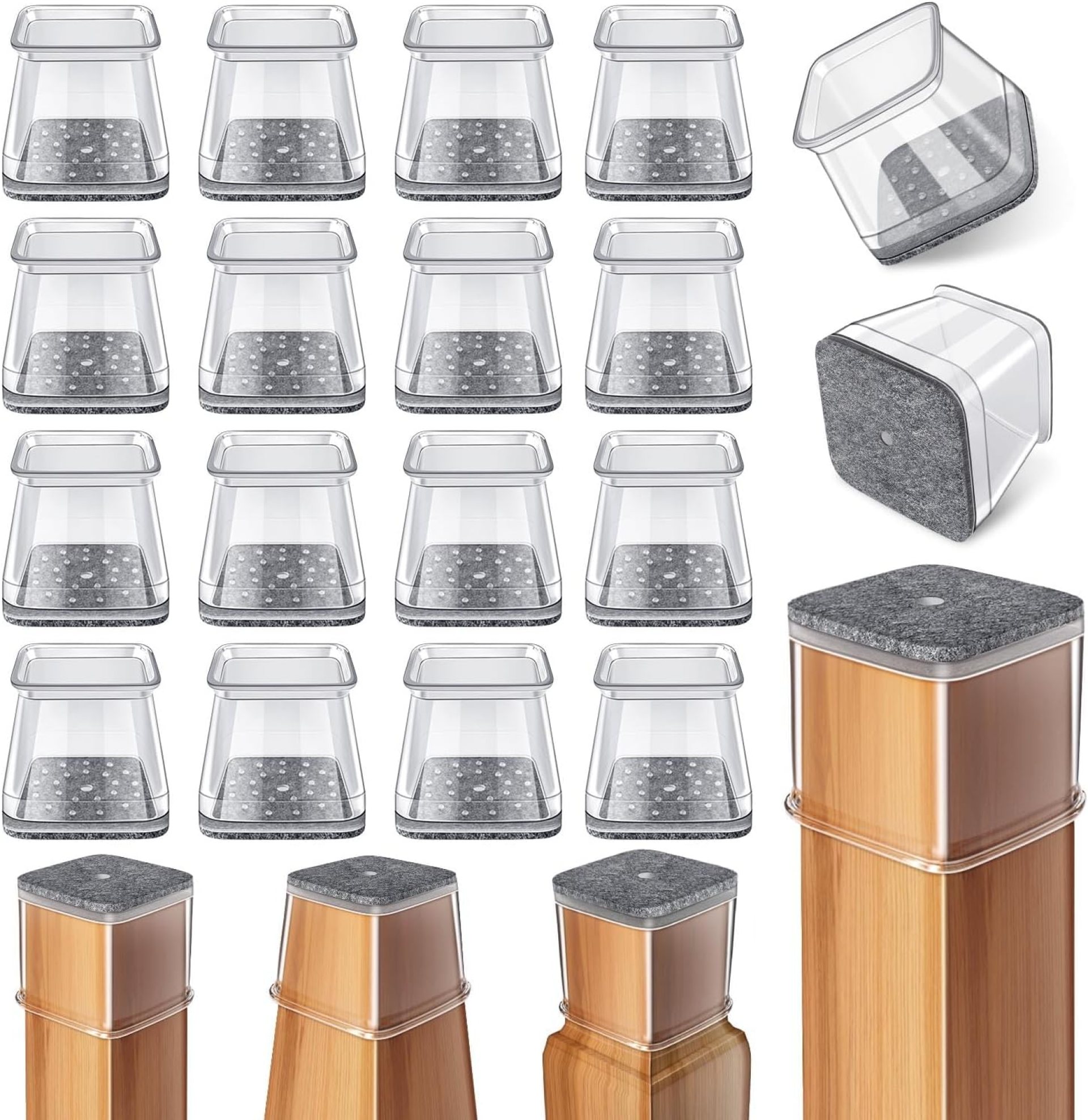 24 Pcs Chair Leg Floor Protectors Square, Silicone Felt Furniture Leg Pads Caps Covers for Hardwood Floors (Fit:1-1/16″ to 1-5/8″) 24 Pcs Chair Leg Floor Protectors Square, Silicone Felt Furniture Leg Pads Caps Covers for Hardwood Floors (Fit:1-1/16″ to 1-5/8″)