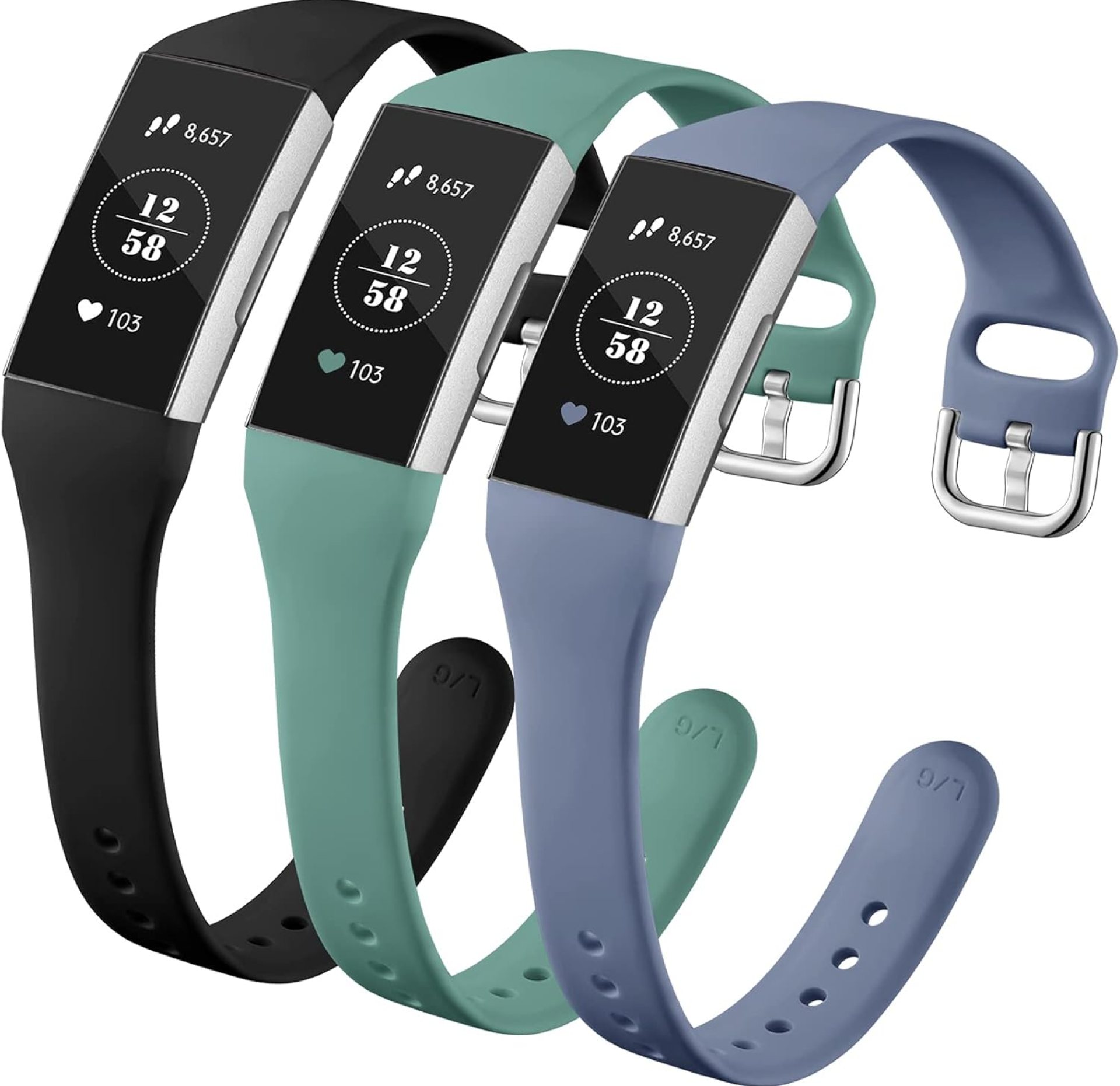 GEAK Compatible with Fitbit Charge 3 Bands/fitbit Charge 4 bands for Women, Slim Soft Silicon Replacement Band for Fitbit Charge 3/Charge 3 SE/Charge 4 Bands Women Men,Large Black/Pinegreen/Bluegray GEAK Compatible with Fitbit Charge 3 Bands/fitbit Charge 4 bands for Women, Slim Soft Silicon Replacement Band for Fitbit Charge 3/Charge 3 SE/Charge 4 Bands Women Men,Large Black/Pinegreen/Bluegray