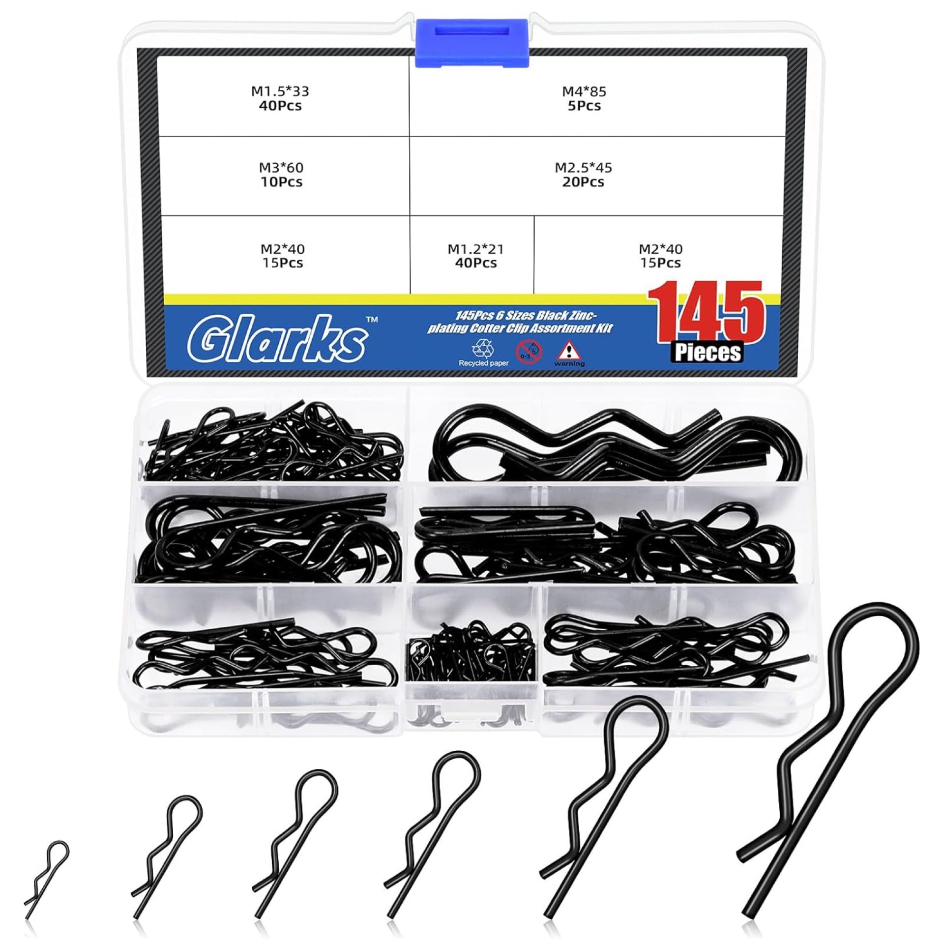 Glarks 145Pcs Carbon Steel Hairpin R Clips Kit 6 Size R Cotter Pins Assortment for Automotive, Mechanics, Car Garage, Power Equipment, Cars, Trucks, Lawn Mower, Small Engine Repair Glarks 145Pcs Carbon Steel Hairpin R Clips Kit 6 Size R Cotter Pins Assortment for Automotive, Mechanics, Car Garage, Power Equipment, Cars, Trucks, Lawn Mower, Small Engine Repair