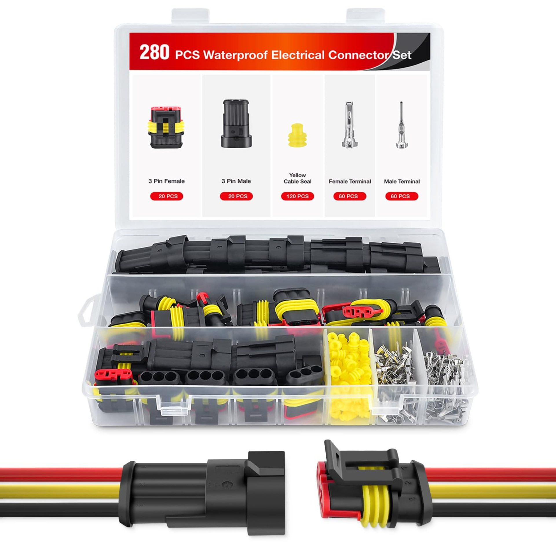 Nilight 280PCS 3 Pin Electrical Connector Plug Male Female Terminal Wire Waterproof Connectors 3 Way Automotive Connect Set for Car Truck Motorcycle Marine Boat 20 Sets Nilight 280PCS 3 Pin Electrical Connector Plug Male Female Terminal Wire Waterproof Connectors 3 Way Automotive Connect Set for Car Truck Motorcycle Marine Boat 20 Sets