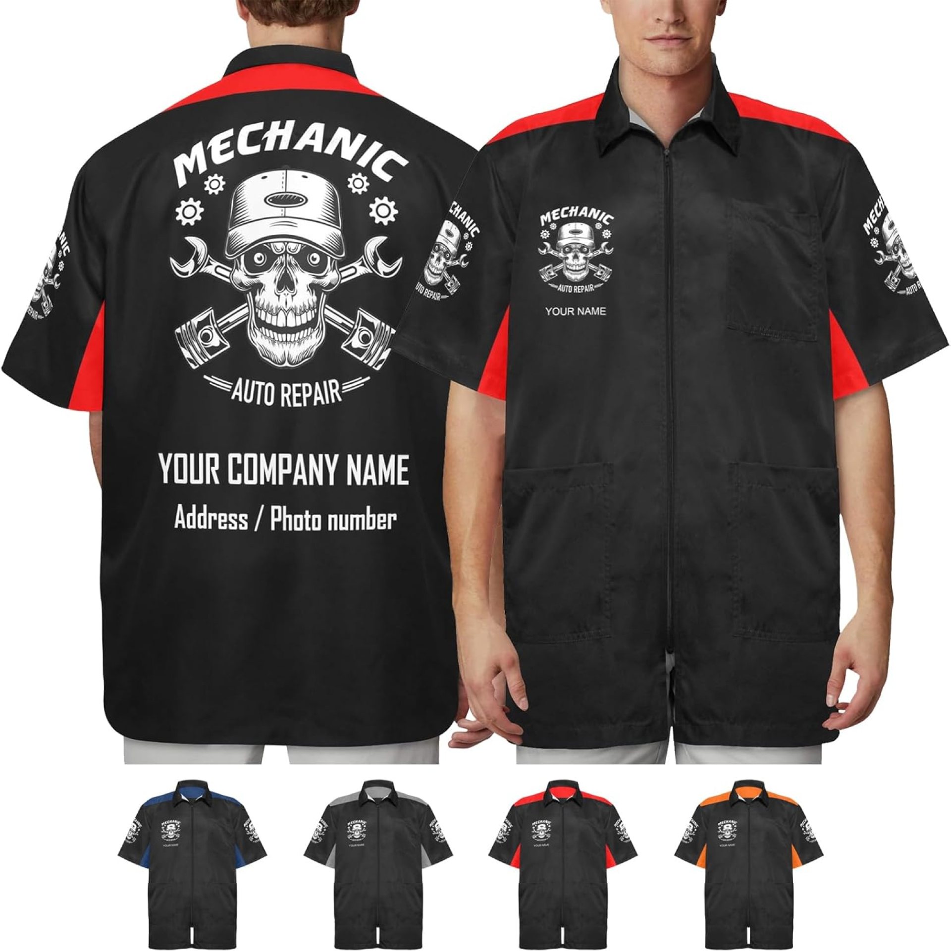 Custom Mechanic Work Shirts for Men Personalized Logo and Name Automotive Motorsports Workwear Zipper Jacket Custom Mechanic Work Shirts for Men Personalized Logo and Name Automotive Motorsports Workwear Zipper Jacket