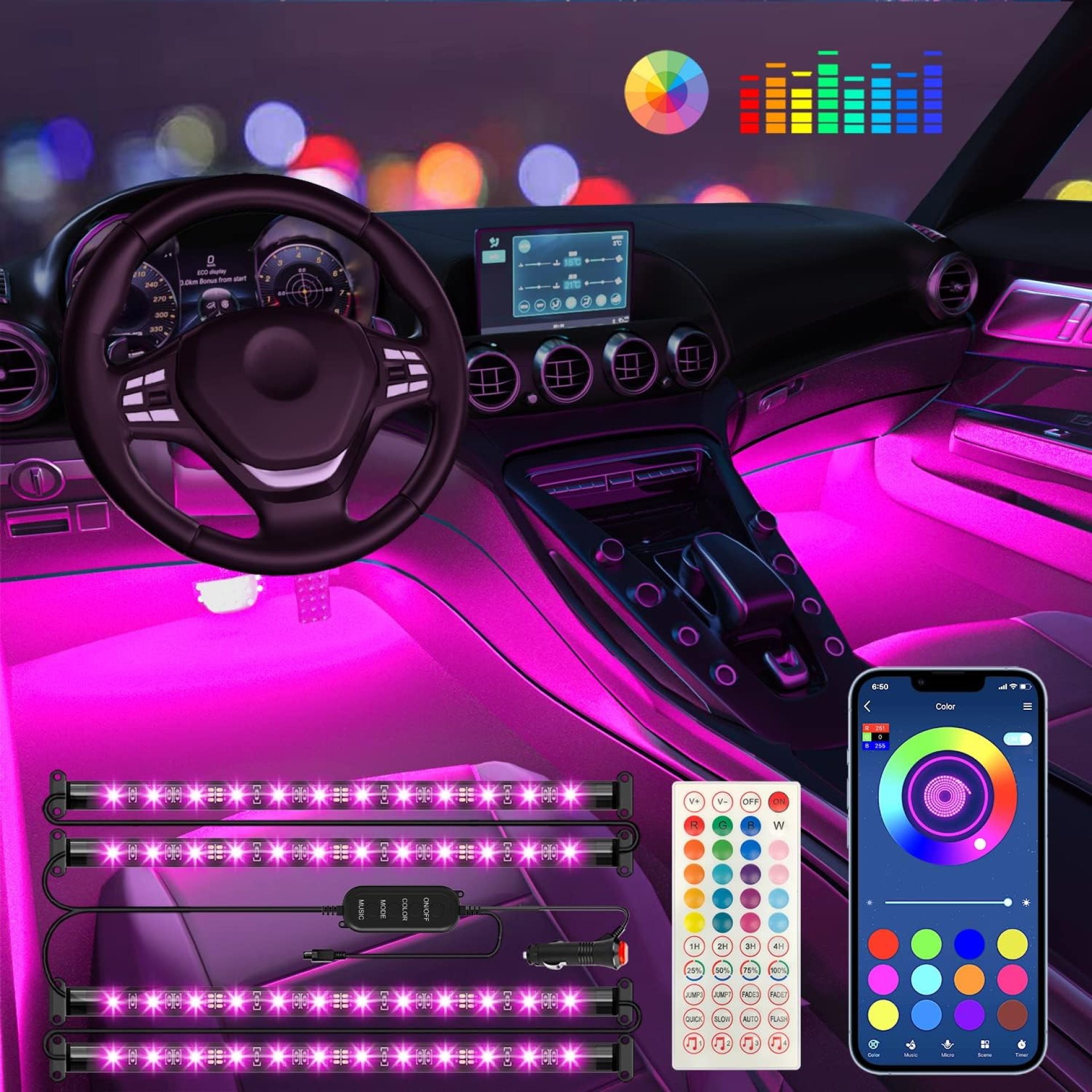 Interior Car Lights Keepsmile Car Accessories APP Control with Remote Music Sync Color Change RGB Under Dash Lighting with Charger 12V LED Lights Running Board Lights Interior Car Lights Keepsmile Car Accessories APP Control with Remote Music Sync Color Change RGB Under Dash Lighting with Charger 12V LED Lights Running Board Lights