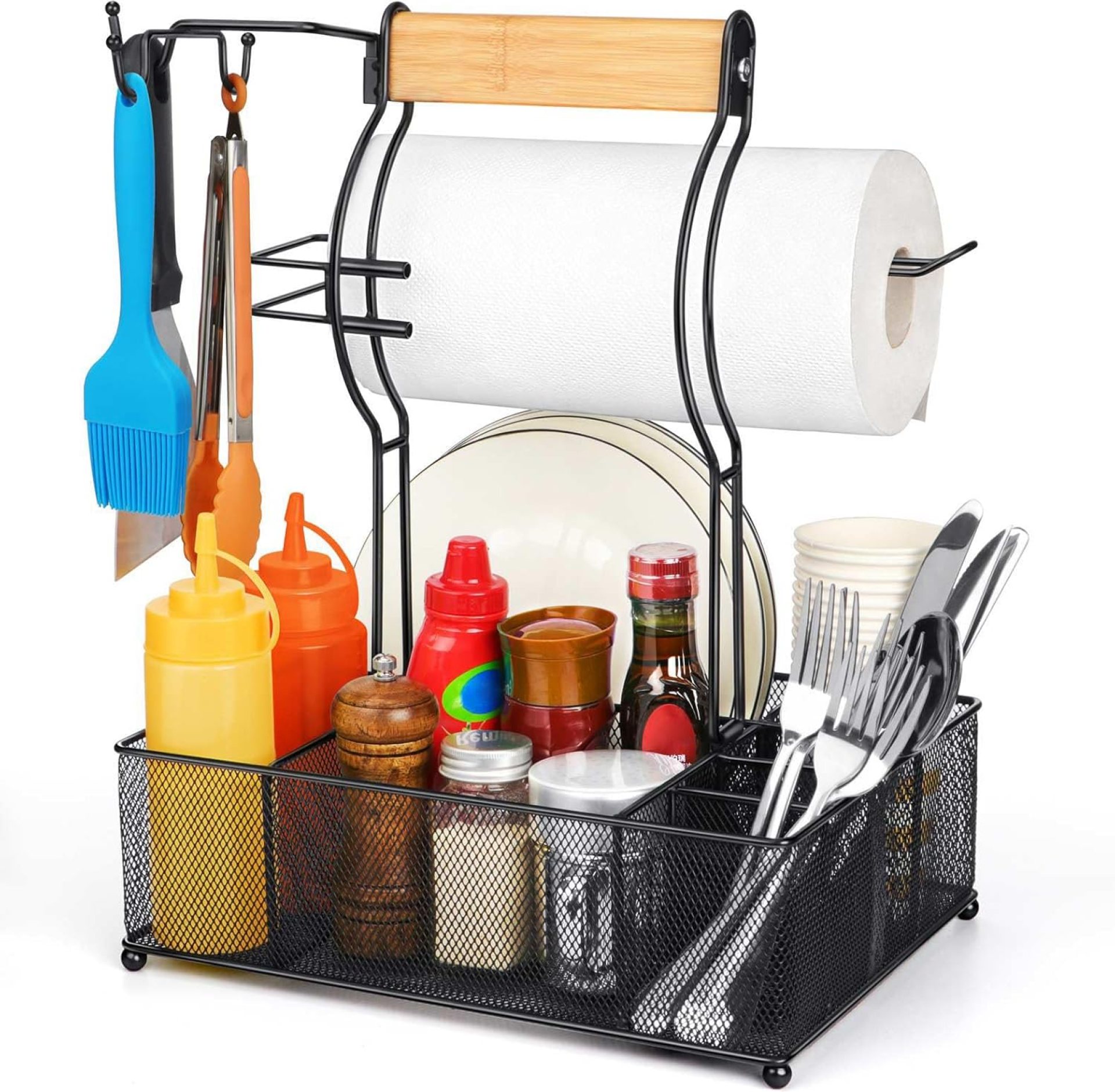 FANGSUN Grill Caddy, BBQ Caddy with Paper Towel Holder, Picnic Condiment Utensil Caddy for Outdoor Camping, Barbecue Accessories Storage Organizer for Griddle Grilling Tool, Rv Patio Camper Must FANGSUN Grill Caddy, BBQ Caddy with Paper Towel Holder, Picnic Condiment Utensil Caddy for Outdoor Camping, Barbecue Accessories Storage Organizer for Griddle Grilling Tool, Rv Patio Camper Must