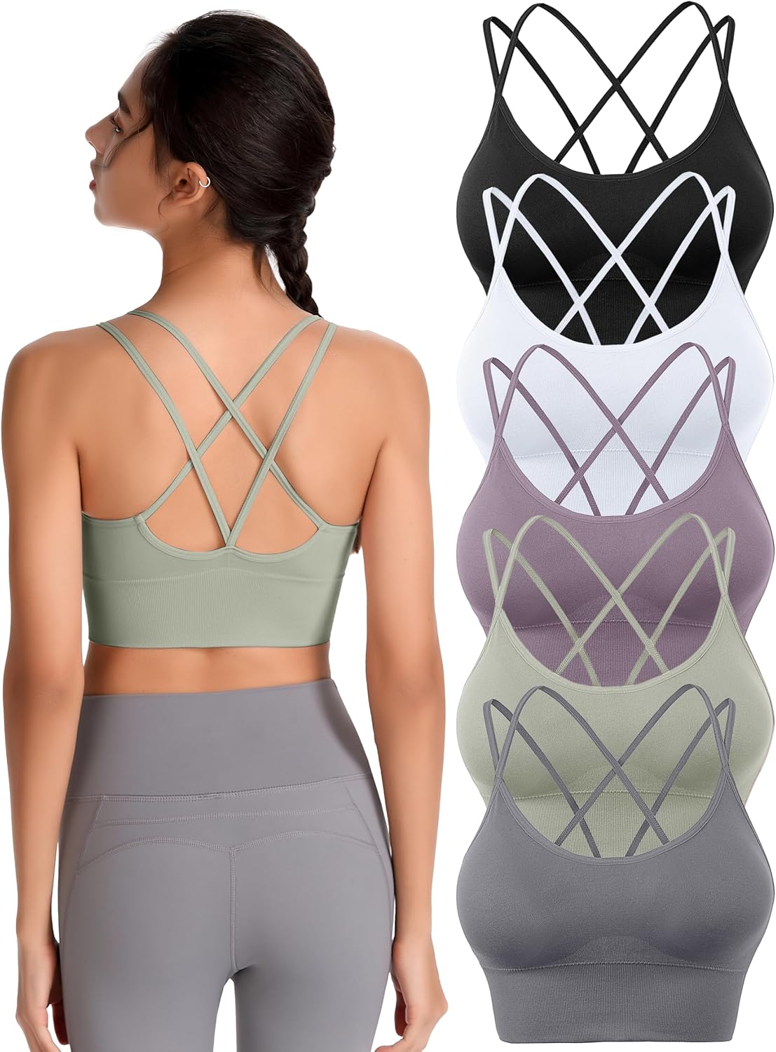 Padded Sports Bras for Women Strappy Cross Back Yoga Bras Pack for Workout Fitness Running Gym Low Impact Top Padded Sports Bras for Women Strappy Cross Back Yoga Bras Pack for Workout Fitness Running Gym Low Impact Top