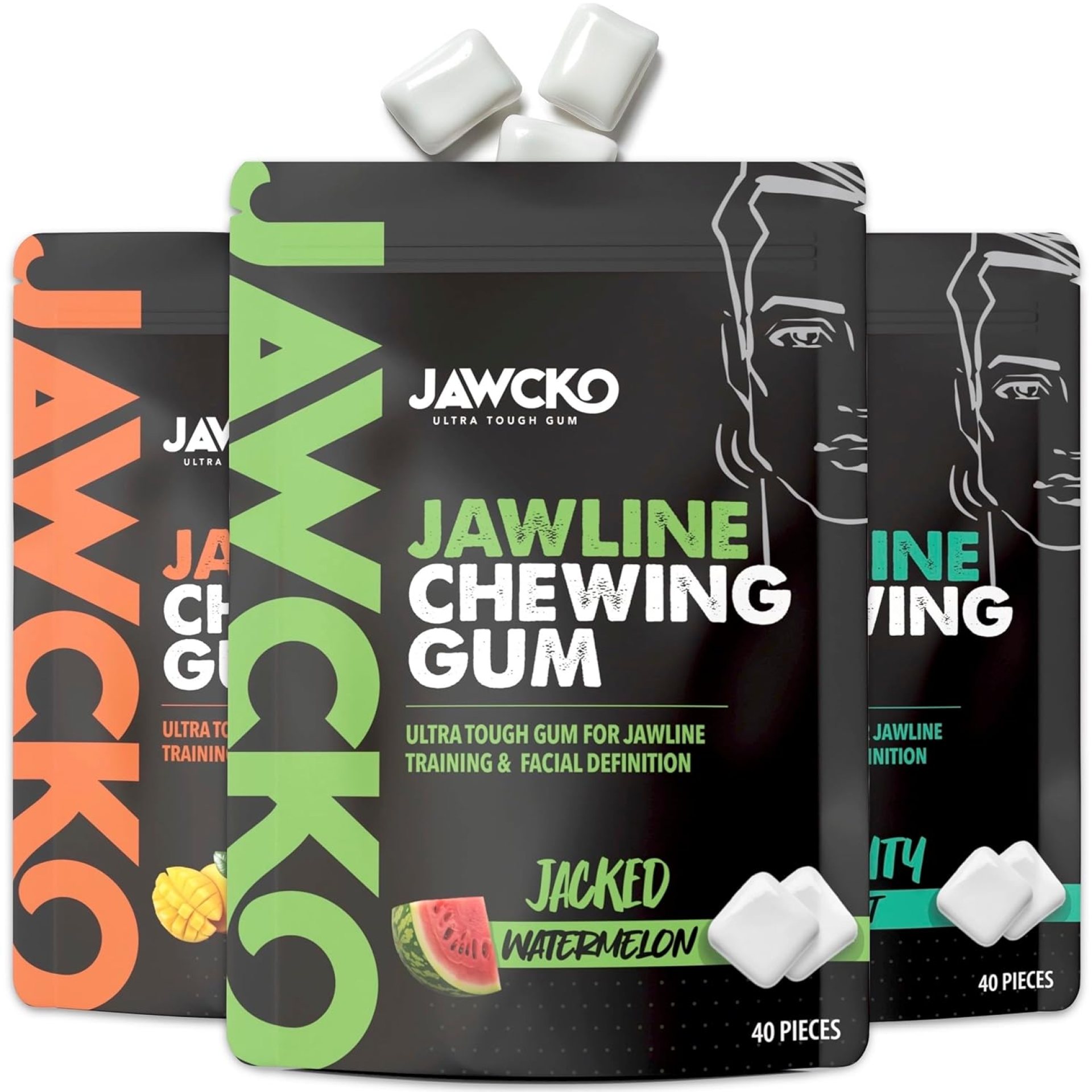 JAWCKO Ultra-tough Jawline Chewing Gum Variety 3-Pack | Get a Stronger, Squarer Jawline | 15X Hardness | Jaw Training Hard Gum | Chisel, Sculpt, Tone your Jaw | Facial Fitness Mewing Gum | 3X Flavors JAWCKO Ultra-tough Jawline Chewing Gum Variety 3-Pack | Get a Stronger, Squarer Jawline | 15X Hardness | Jaw Training Hard Gum | Chisel, Sculpt, Tone your Jaw | Facial Fitness Mewing Gum | 3X Flavors