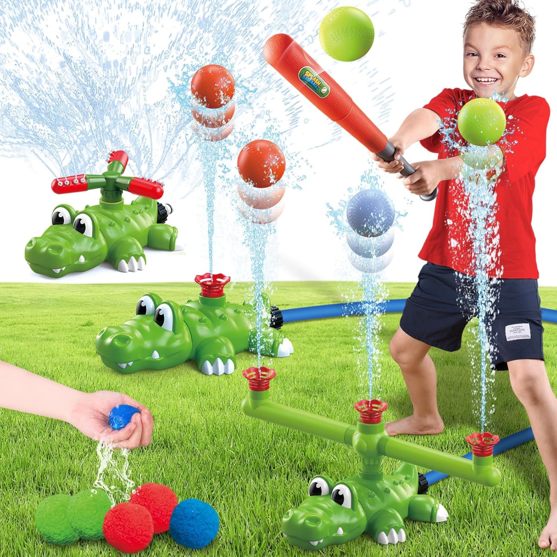 4-in-1 Kids Water Sprinklers T Ball Set & Water Ball Toy, Crocodile Baseball Sprinkler for Backyard Outdoor Summer Toys for Boys Girls Outside Yard Water Game Toys for Kids Toddlers Ages 3-8 4-in-1 Kids Water Sprinklers T Ball Set & Water Ball Toy, Crocodile Baseball Sprinkler for Backyard Outdoor Summer Toys for Boys Girls Outside Yard Water Game Toys for Kids Toddlers Ages 3-8
